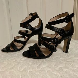 LK Bennett Bkack leather cage heels